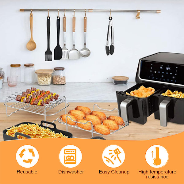 Tillbehör för dubbla korgar fritöser, set om 9 passar för Dual Air Fryer AF451UK AF500UK