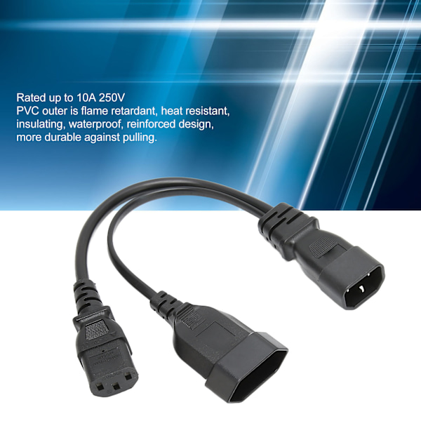 Strömkabel Y-splitter för universell kompatibilitet, konverterar standard IEC320 C14 till C13 och EU-chassi, klassad upp till 10A 250V, Y-splitter strömkontakt