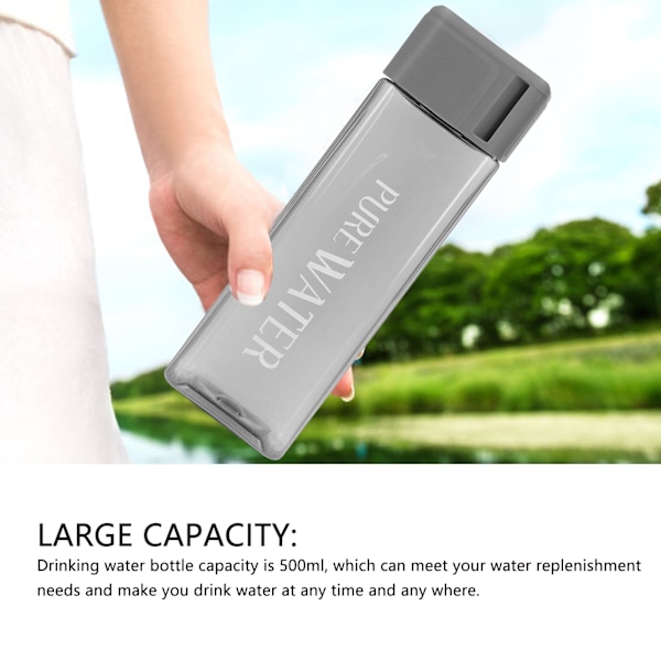 500ml 17oz Vattenflaska Transparent Bärbar Brev Tryckt Dricka Vattenflaska med handledsrep Grå