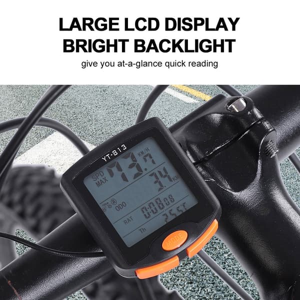 Cykel speedometer med kablet forbindelse, vandtæt LCD-display med baggrundsbelysning, cykelcomputer til hastighedsmåling og afstandsmåling, Multi