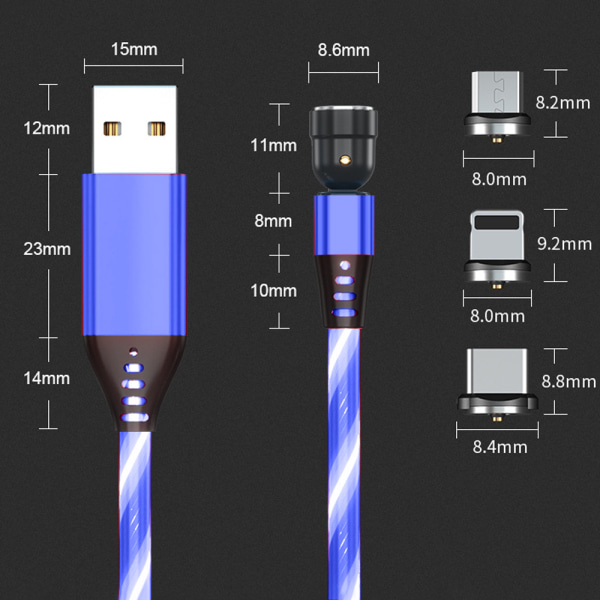 540° roterbar magnetisk laddningskabel Magnetisk USB -kabel 3 tum