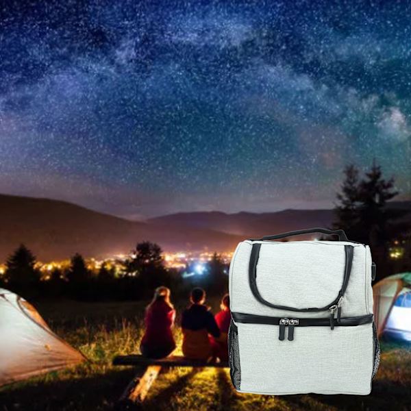 Kylväska Isolerad 2 Lager Utomhus Picknick Kylväska med Justerbara Axelremmar 2 Nätfickor Mjuk Kylväska