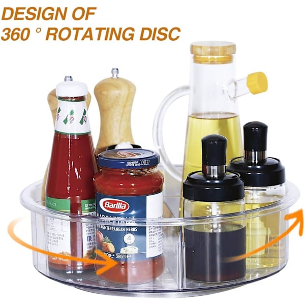 Lazy Susan Organizer med Transparent Design, Multifunktionell Förvaringslösning för Kök och Badrum, Snurrande Organizer som Roterar 360 Grader