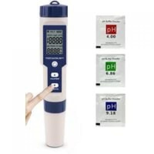 5 i 1 Elektronisk PH-mätare med TDS EC Salthalt Temperatur pH Multiparameter Testare Vattentät IP67 Hög Precision Vatten pH-mätare Automatisk