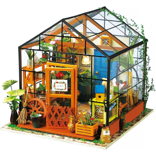 Trädockor Modellmöbler Renoveringssatser - Woodcraft Green House DIY Building Kit - Pedagogiska leksaker, Mini House Miniatyr handgjorda Diorama