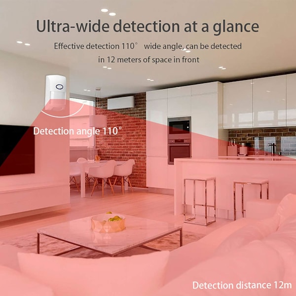 WiFi Trådlöst Säkerhetslarm, Smart Rörelsesensor med 110dB Ljud- och Ljuslarm, Husdjursimmun Detektering, 6 Månaders Standby på Batterier