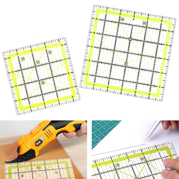 2 st Kvadratiska Quiltlinjaler, 4,5 tum & 6 tum Akryl Tyg Skärlinjal med Klara Tryckta Linjer Transparent Halksäker Metrisk Linjal DIY Quiltning