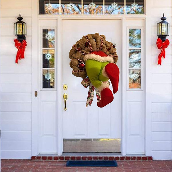 Clevoers Grinch Julkrans Dörrkrans Juldekoration Krans Julgransdekoration Grinch Fylld Elfenbensben i Julkrans för