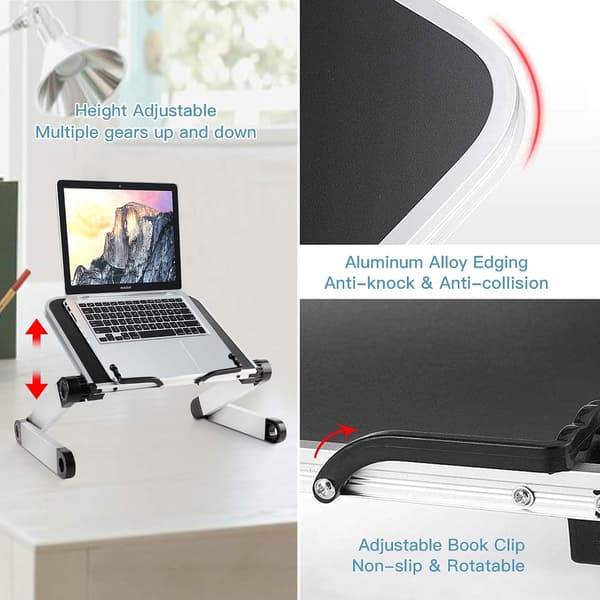 Justerbart bokstöd med hopfällbar design, stöder tunga böcker och bärbara datorer, ergonomisk design för bekväma lässessioner, multifunktionell användning för