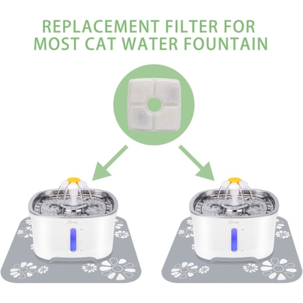 Kattvattenfontänfilter, fyrkantiga ersättningsfilter, 8-pack kolfilter
