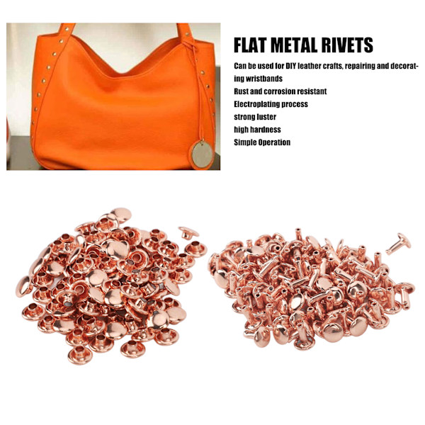 100 set metallnitar rosguld stark glans hög hårdhet metall lädernitar för DIY läderhantverk bälten 7x8mm