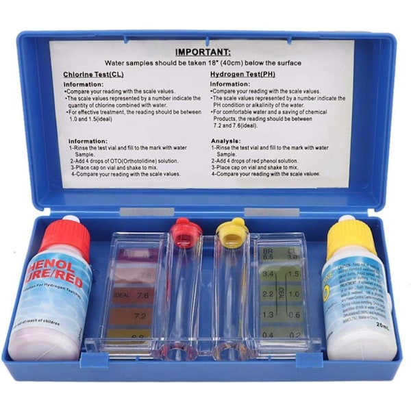 Testkit för poolens pH-värde, testkit för klor i poolen, testkit för vattenkvalitet i poolen, tillbehör till testkit