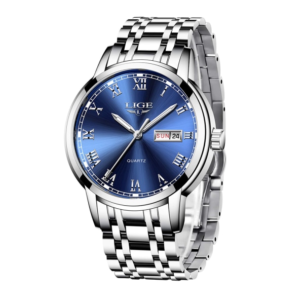 Mode watch för män, vattentäta analoga kvartsklockor med watch i rostfritt stål