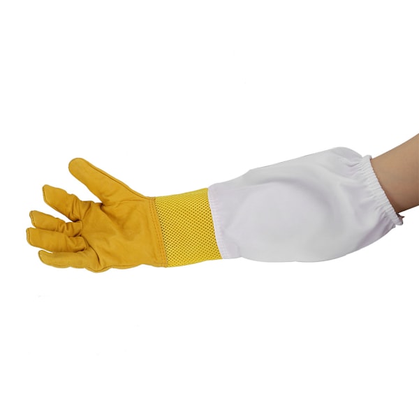 2PCS Fårskinn Gul Mot Anti Bi Sting Hål Andas Handskydd Biodlare Handskar Biodling Verktyg Utrustning