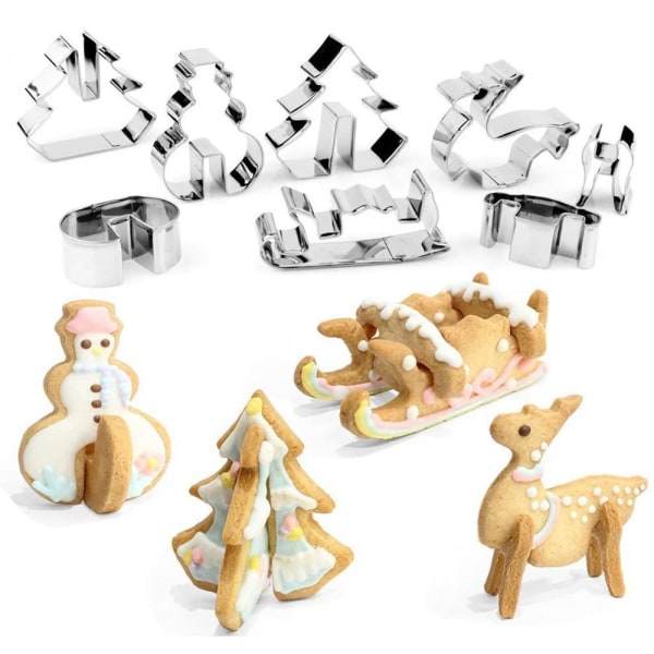 Christmas Rostfritt stål 3D Cookie Cutters Set Cookies Molds