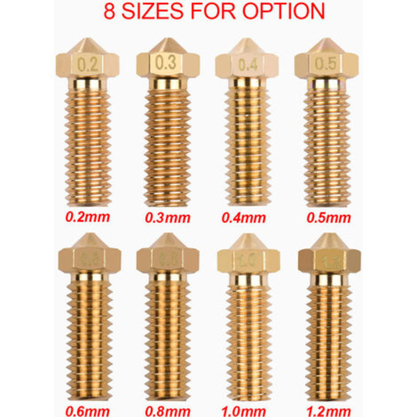 3 st 3D-skrivarmunstycken i mässing med vulkanmunstycke M6-gänga, skrivarhuvud 0,4 mm utmatning för Sidewinder X1 TEVO Little Monster 1,75 mm filament (guld, 0,4 mm)