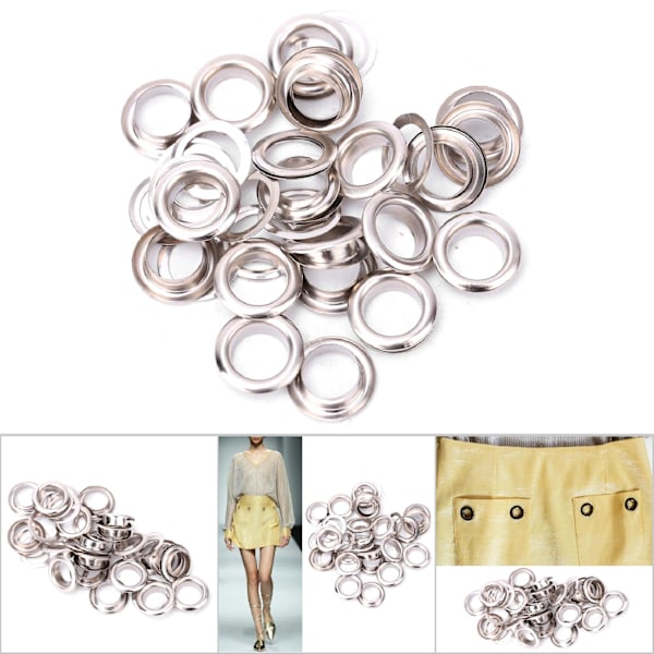 100 st mässingskläder DIY-verktyg stickningstillbehör rostskydd läderhantverk öljett (silver 4 mm)