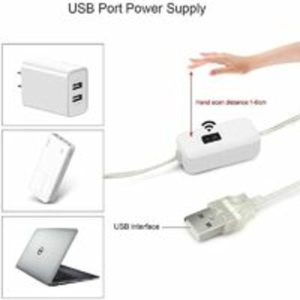 Lechuang 1m LED-remsa med rörelsesensor. 6500k vitt ljus, Ip65 vattentät, USB-laddningsbart batteri. Självhäftande LED-remsa för Bres, vardagsrum
