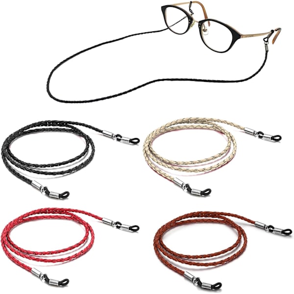 4-pack glasögonhållare rem snöre, glasögonhållare, PREMIUM LÄDER glasögonremhållare kedja halsband, glasögonrem snöre (4 färger)