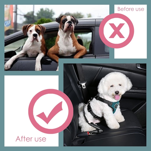 Garanterat Säker Resa: Justerbar Bilsele för Hund, 3-i-1 Design, Slitstark Nylonväv, Vridbara Krokar av Zinklegering, Reflekterande Bungee, Universell