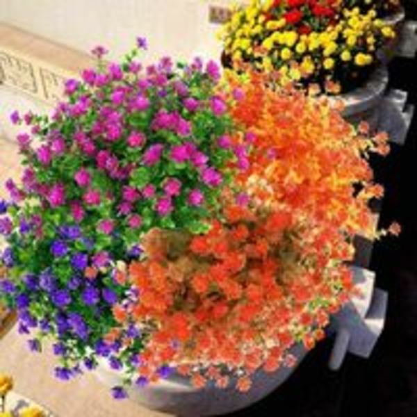 Konstgjorda djurar blommor, 4 blad konstgjorda UV-beständiga gröna buskväxter inomhus utomhus hängande blomkruka hem trädgård dekoration (höst