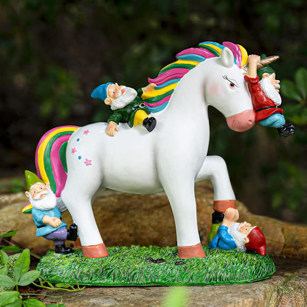 Enhörningsgnomar Trädgårdsstatyer Rolig Utomhusdekor, Enhörningsattack