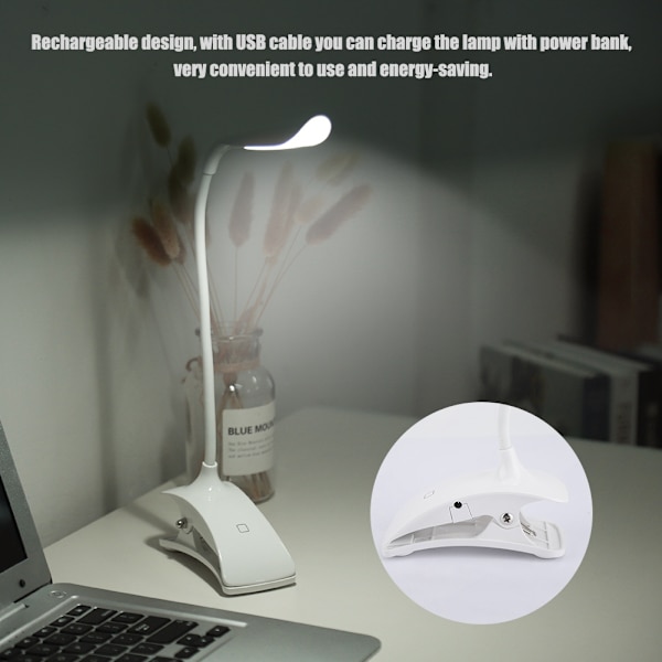 Laddningsbar Clip-on LED-lampa för skrivbord, bord, läsning och studier - Skyddar ögonen