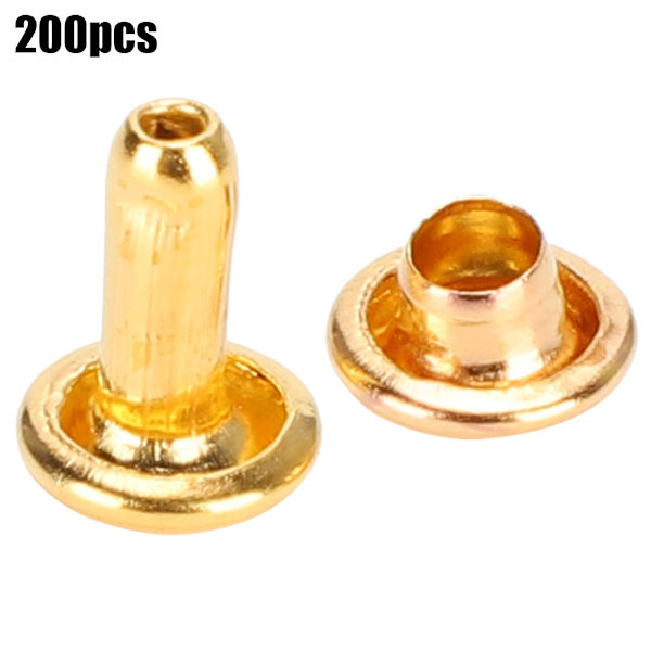 200 st dubbelrunda nitar fästelement läder skor väska kläder tillbehör imitation guld 6 x 8mm dubbelrunda nitar
