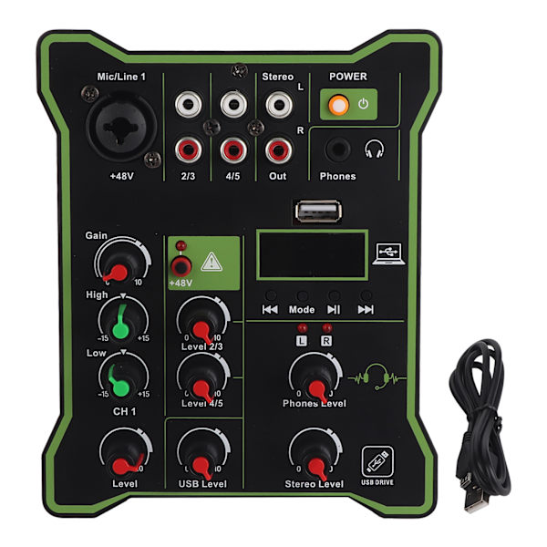 5-kanals linjemixer Mini-ljudmixer med Bluetooth USB-efterklangseffekt för mobiltelefoner surfplattor datorer