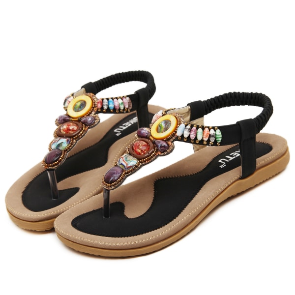 Sandaler dam sommar bohemiska strass platta sandaler tåseparator skor