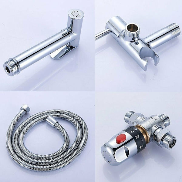Toalett Duschblandare Kit, Termostatisk Handdusch i Krom Anti-Skåll Toalett, Bidet Spray Dusch Diverter Set