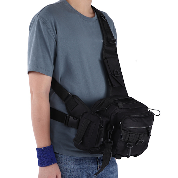 Fiskeutrustning Väska Nylon 600D Fiskeutrustning Sling Pack med Midjebälte för Utomhus CyklingSvart