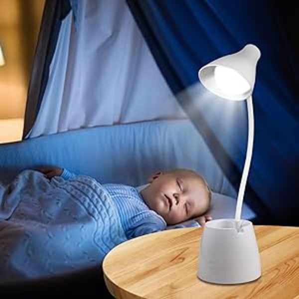 Bordslampa, LED-bordslampa 3 ljuslägen och peksensor, 360° roterande skrivbordslampa med dimbar intensitet för att läsa, studera, arbeta (Vit)