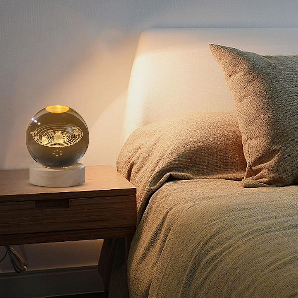 Kristallkula nattlampa LED Galaxy Glass Ball - Solsystem