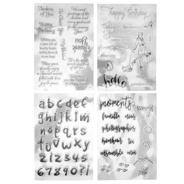 Genomskinlig silikonstämpel Hälsningsord Alfabetet Siffror Mönster Präglingsmall för Papperskorttillverkning DIY Scrapbooking