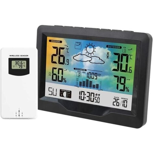 Rosa - Trådlös väderstation elektronisk väckarklocka, snooze digital termometer, hygrometer med sensor, utomhus stor färgskärm LCD/väder