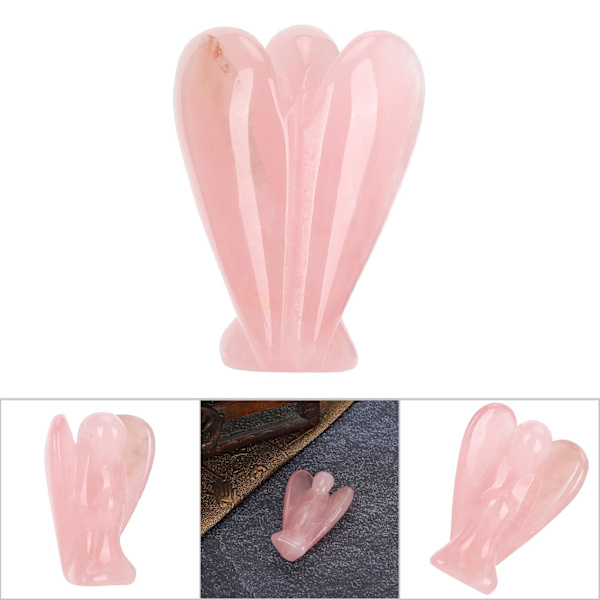 Jade Naturlig Kristallängel 3-dimensionell Snidning Heminredning Hantverk Prydnader 1,5 tum Rosa Kristallängel