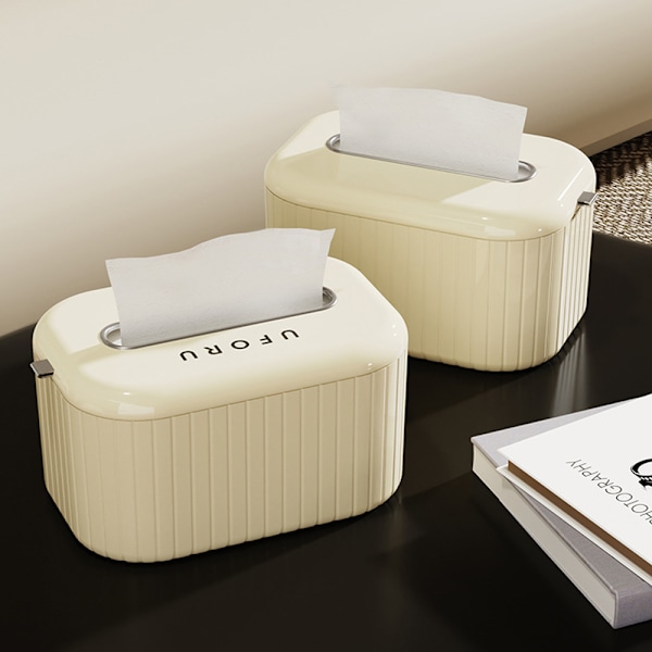 Stilrent utseende, avancerat läderinspirerat material i plastvävnadsbox, lyfter inredningen för badrum och bordsskivor (vardagsrum, hotell)