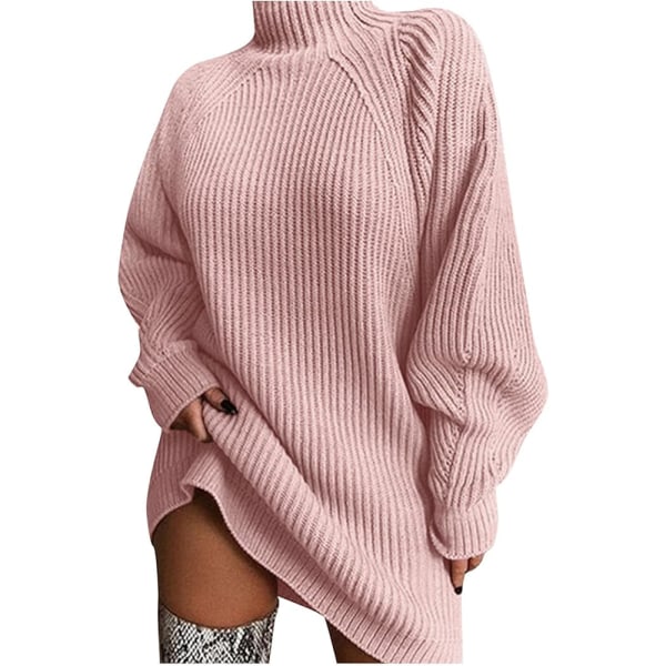 Lång tröja för kvinnor Casual Oversize tröja Klänning Kvinnor Enfärgad Turtleneck Höst Stickad tröja Kvinnor Lång Chunky tröja Rea Långärmad