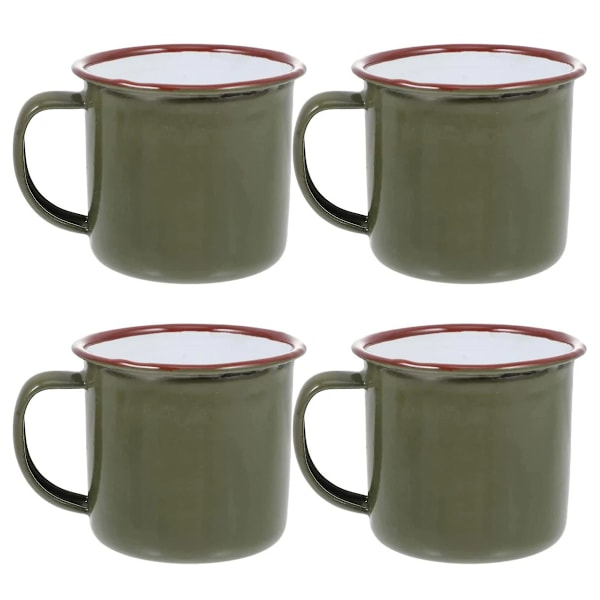 Emaljmugg för camping, liten campingmugg i metall, emaljmugg för inomhusbruk, utomhusvandring, resor, fiske, picknick (grön) (4 st)