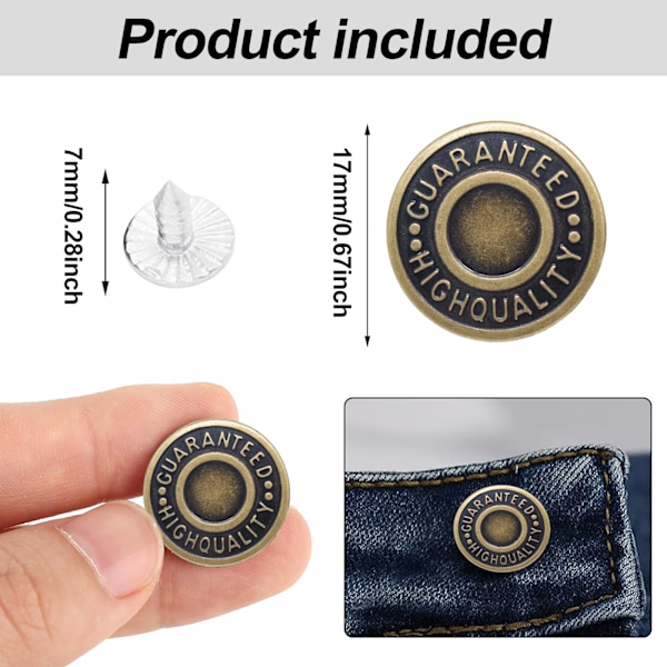 Knappar för jeans, 10 st Avtagbara metalljeansknappar Ersättningsknappar Knappar för jeans, No-Sew Nailless Avtagbara metalljeansknappar Återanvändbara och