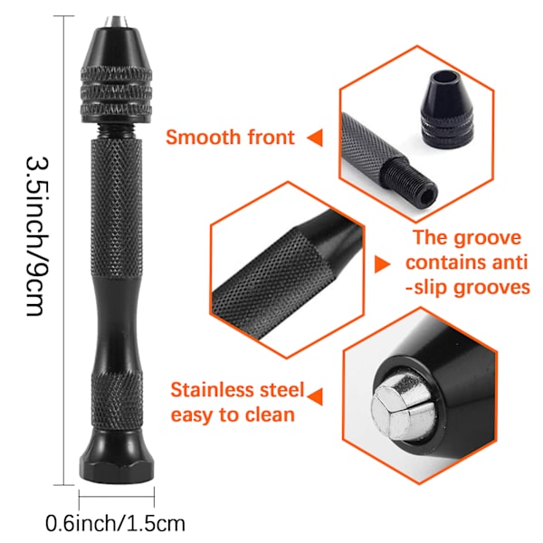 Precision Pin Vise Hand Drill Bits, Black Mini Pin Vise med 10 stks Stål Twist Drill Bits (0,3-3 mm), Micro Twist Drill Bits, Mini Hand Drill Tool