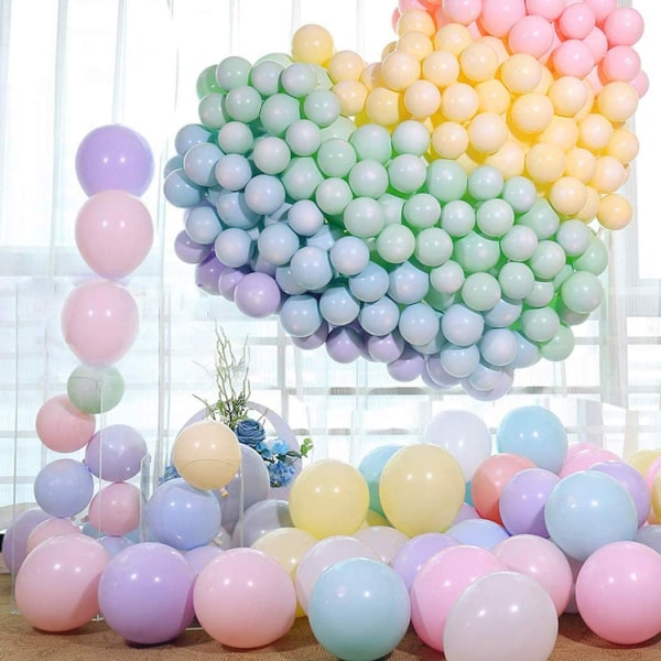 Ballonger Pastell, 100 bitar latexfärgade ballonger, färgglada