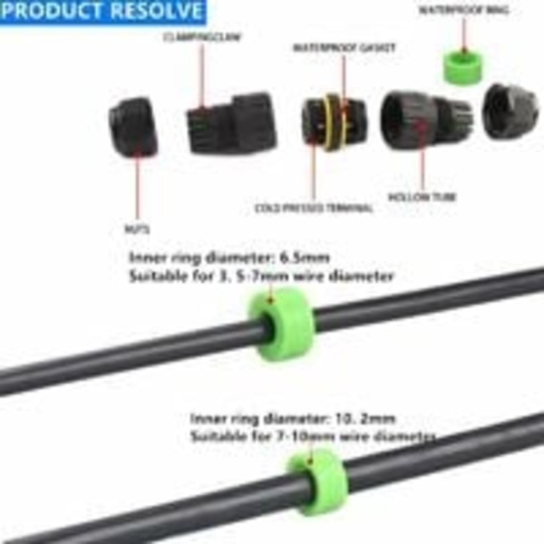 2-pack IP68 vattentät kopplingsdosa Ø 3,5-7 mm kontakter Extern hylsa koppling Utomhus elektrisk kapsling Kopplingsdosa-svart,