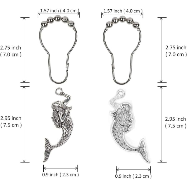 Sjöjungfru duschdraperikrokar Ringar - Silvergardinhängare Dekorativa krokar för badrum duschstänger Badrumstillbehör Set Sea Beach Tema
