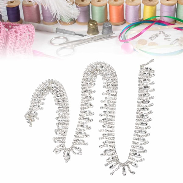 Rhinestone Trim 1yd Lång Fadeless Elegant Utsökt Tassel Design Bred Applikation Rhinestone FransenVit Rhinestone På Silver