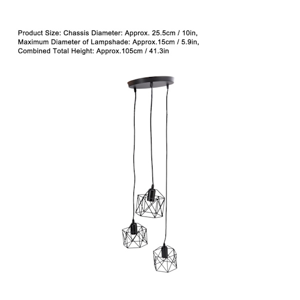 Antik Pendel Lampskärm E27 3 Huvud Retro Unik Stil Hängande Ljusskärm för Hemkaféer 85‑240V