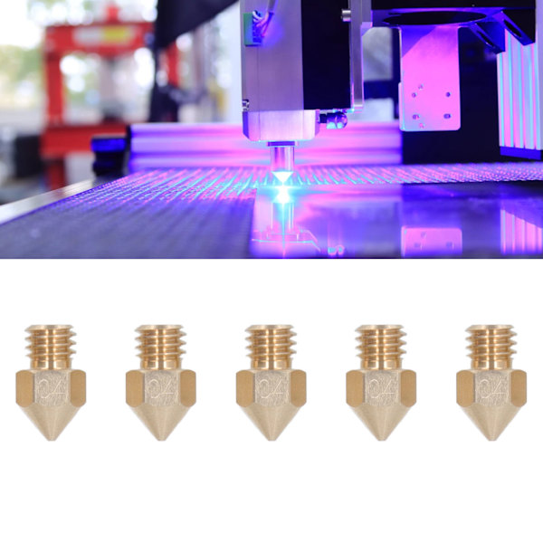 5 st 3D-skrivarmunstycke M6 Hög Värmeledningsförmåga Mässing Hot End Munstycke för CR10 1.75mm Filament 0.4mm