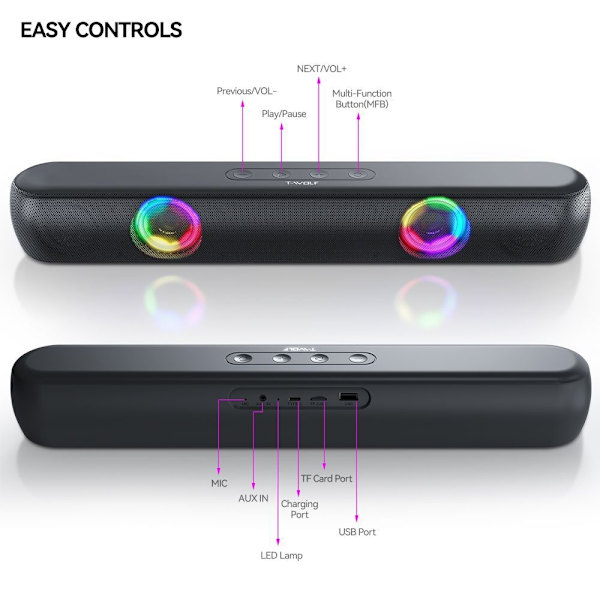 BT320 Trådlös Bluetooth RGB Luminous Desktop Bar Högtalare