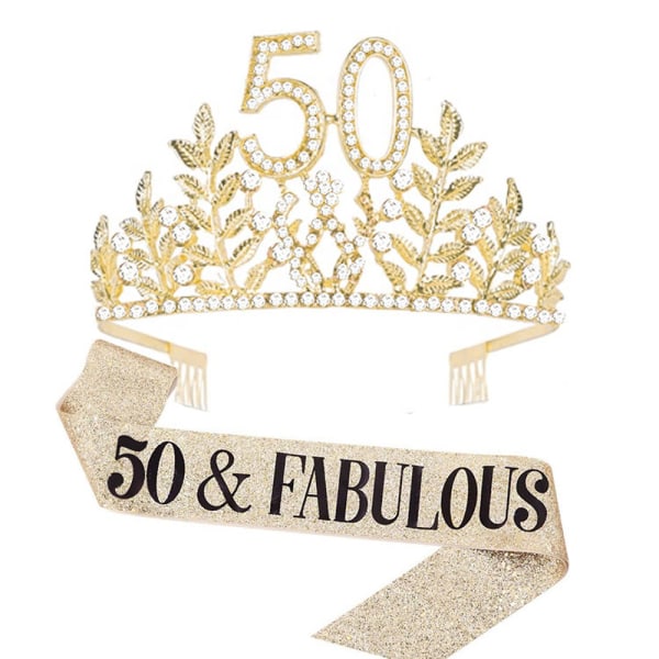 50th Birthday Sash and Crown hårband för kvinnor, födelsedag